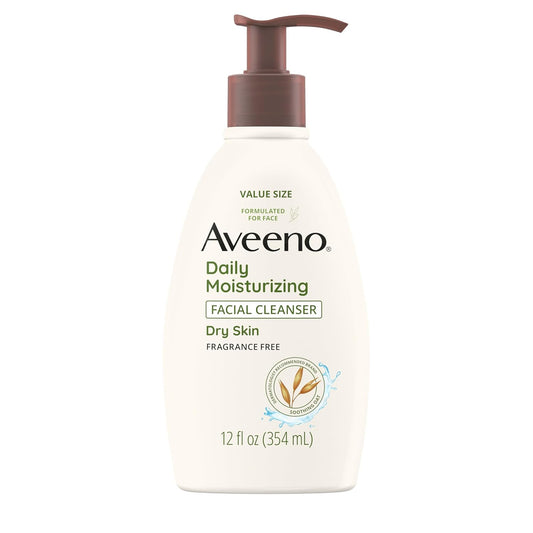 Aveeno Daily Moisturizing Facial Cleanser - Gentle Oat Formula for Dry Skin | 12 FL OZ, Fragrance-Free