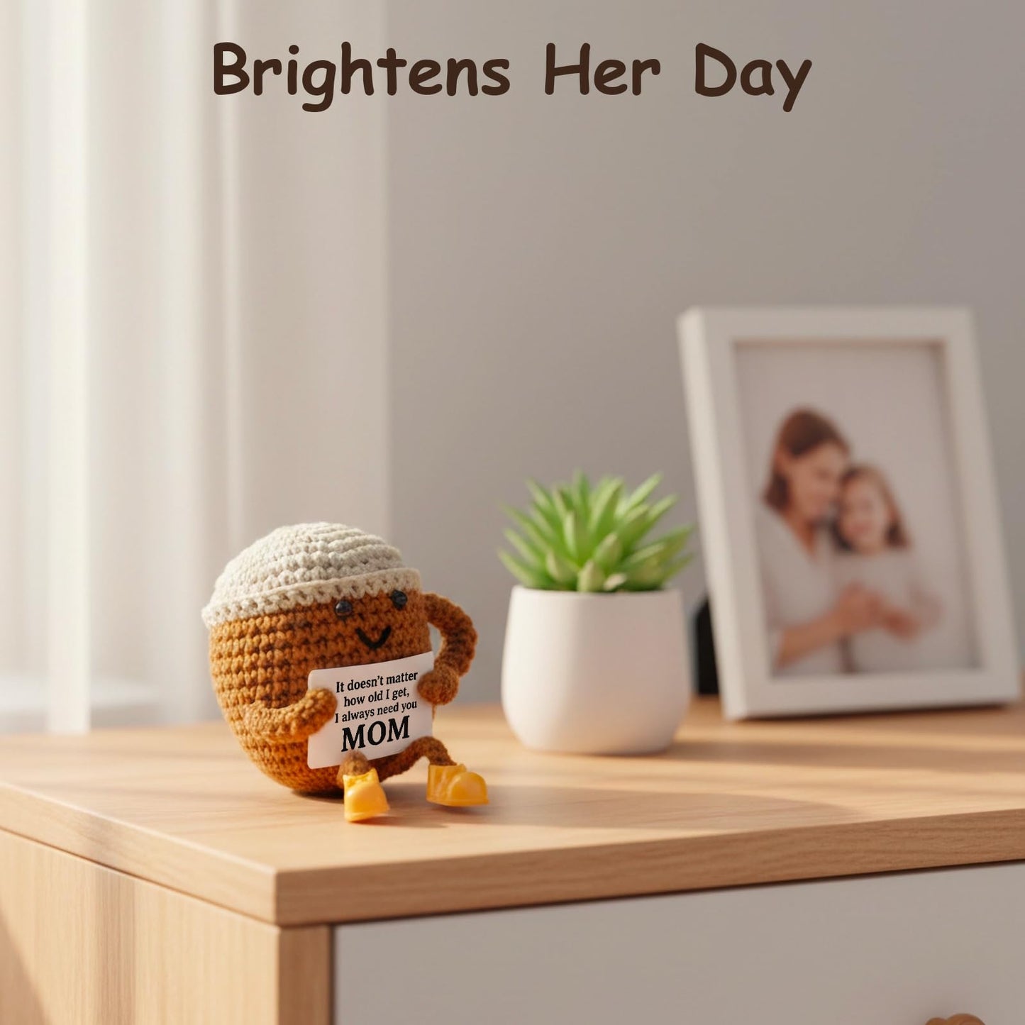 Valentine's Day Gifts for Her Him Women Men Girlfriend Boyfriend Birthday Gifts, Positive Crochet Coffee Cup Desk Decor, Cute Small Coffee Lover Gift for Best Friend Couple Wife Husband