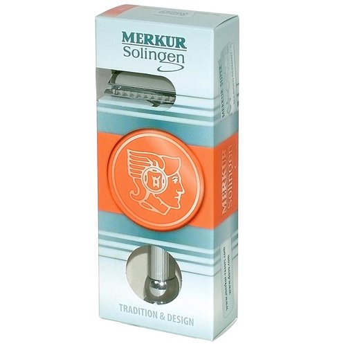 MERKUR 47C Double Edge Safety Razor - Long Handle, Chrome Finish, Engine-Turned Grip for a Smooth Shave