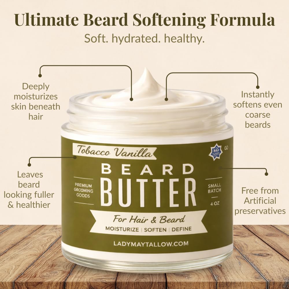 Tallow Man Tobacco Vanilla Beard & Body Butter - Grass-Fed Tallow | 9oz | Premium Men's Grooming