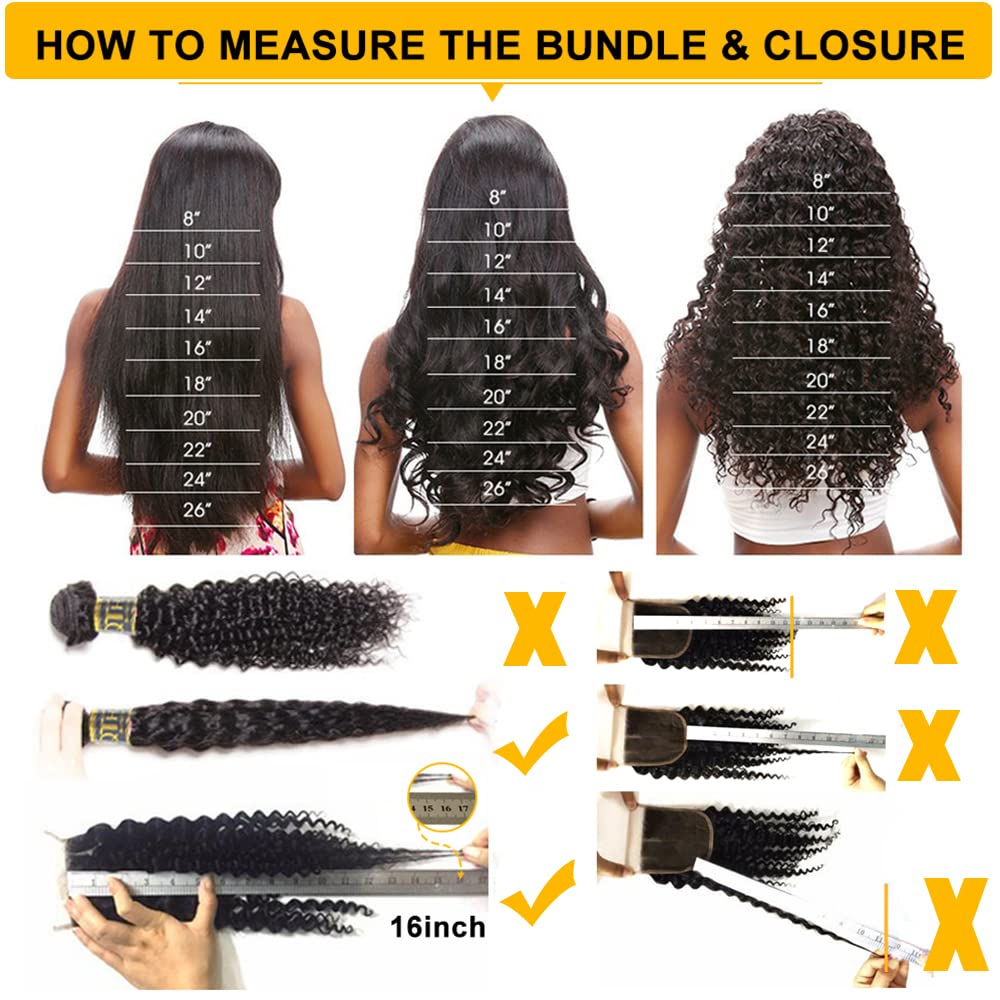 QTHAIR 12a Grade Brazilian Deep Wave Human Hair Bundles/Closure/Frontal/Wigs 100% Unprocessed Brazilian Virgin Hair Deep Curly Hair (18", 4x4 Closure)