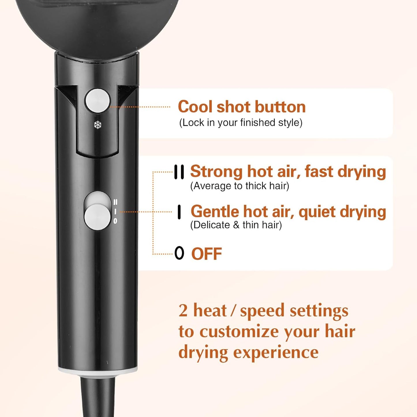 Skiennix Hair Dryer - 1600W Compact Foldable Blow Dryer for Fast Drying - Sleek Black Design