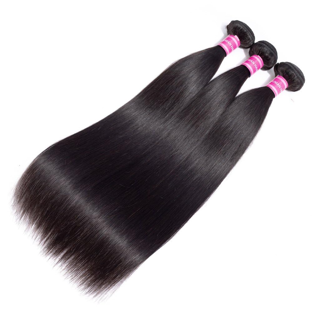 Straight Human Hair Bundles 3 Bundles 24 26 28 Inch 100% Unprocessed Brazilian Virgin Straight Weave Bundles Extensions For Women Natural Color