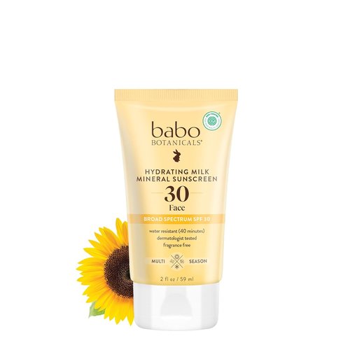Babo Botanicals Hydrating Milk Sunscreen SPF 30 | Natural Zinc Oxide, Fragrance-Free, Water Resistant, Vegan, For Sensitive Skin