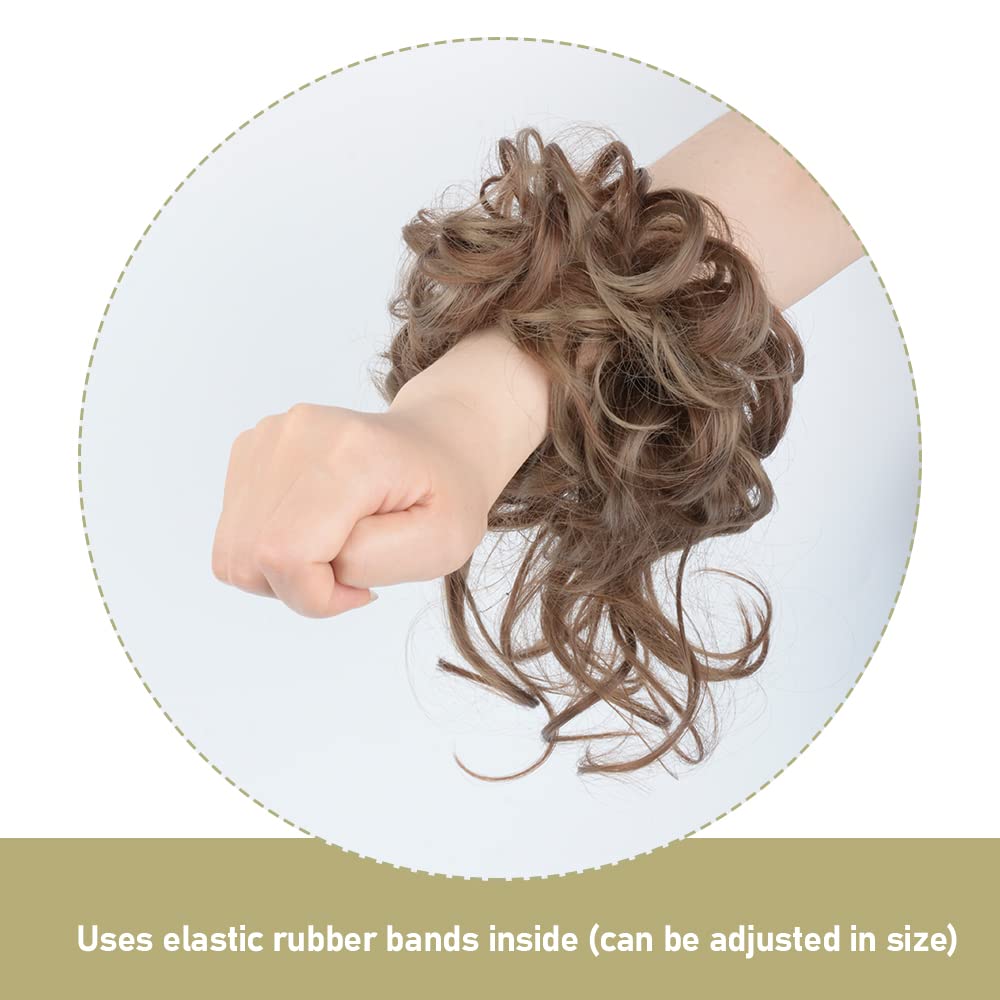 KGBFASS Messy Bun Hair Curly Wavy Long Tousled Updo Bun Hair Piece Scrunchies with Elastic Rubber Band Synthetic Chignon Hair Extension for Women Girls(2/33#)