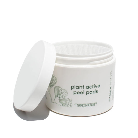 Fitglow Beauty | Plant Active Peel Pads - Natural Vegan Exfoliating Facial Wipes with Mandelic, Salicylic & Citric Acid | 50 Pads