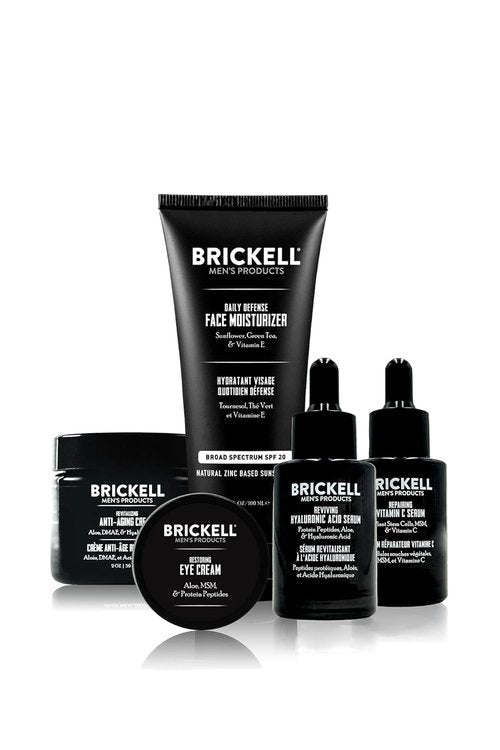 Brickell Men's Anti-Aging Skin Care Set - Night Cream, Vitamin C Serum, SPF Moisturizer & Eye Cream