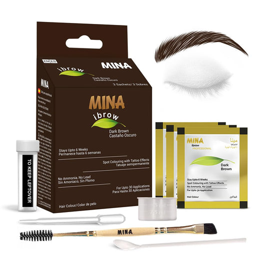 MinaiBrow Dark Brown Natural Spot Coloring Brow Tinting Powder with Duo Angled Brush, Permanent, Plant-based, Vegan, Cruelty-free Hair Color, 1.0582 Ounce