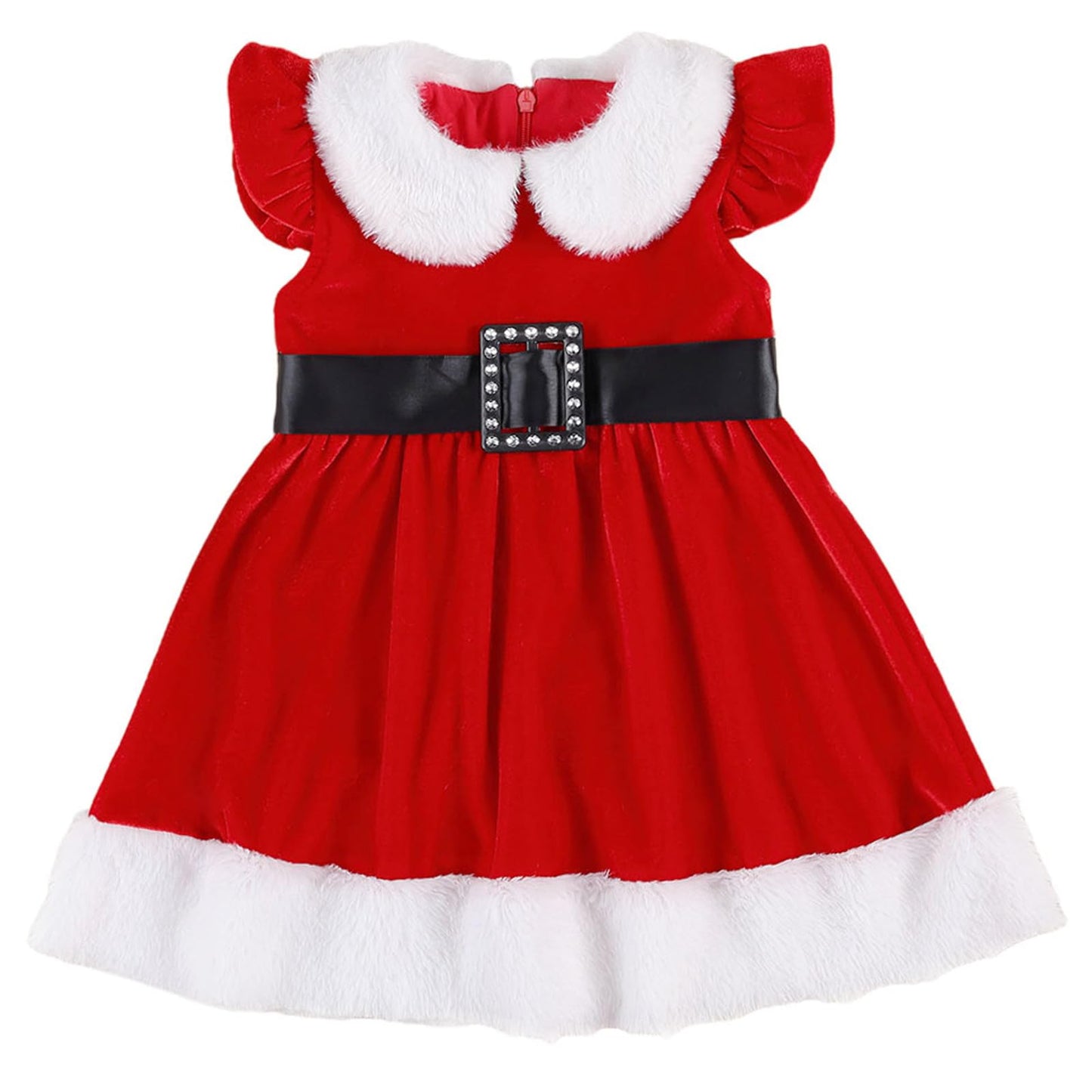 Springcmy Baby Girls Christmas Dress Velvet Santa Claus Dress Long Sleeve Plush Xmas Princess Party Cosplay Costume Dress (J-Red, 6-12 Months)