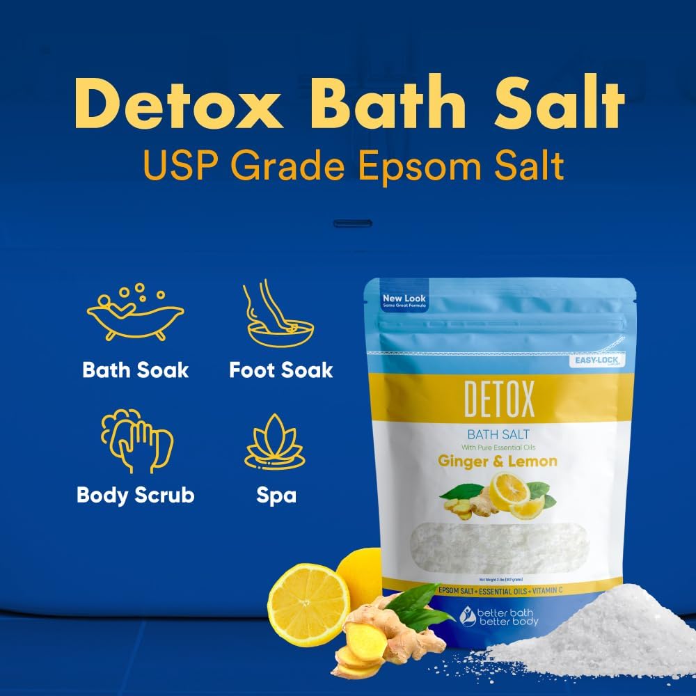 Skiennix Detox Bath Salt - 32 Ounces of USP Grade Epsom Salt with Ginger & Lemon Oils | Vitamin C Infused