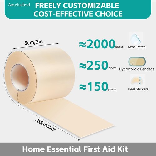 Upadated Hydrocolloid Bandages,12FT Hydrocolloid Roll for Wound Care,Medical-Grade Hydrocolloid Patch Bandages with Self-Adhesive, Flexible & Waterproof DIY Size & Shape (2in*12ft)