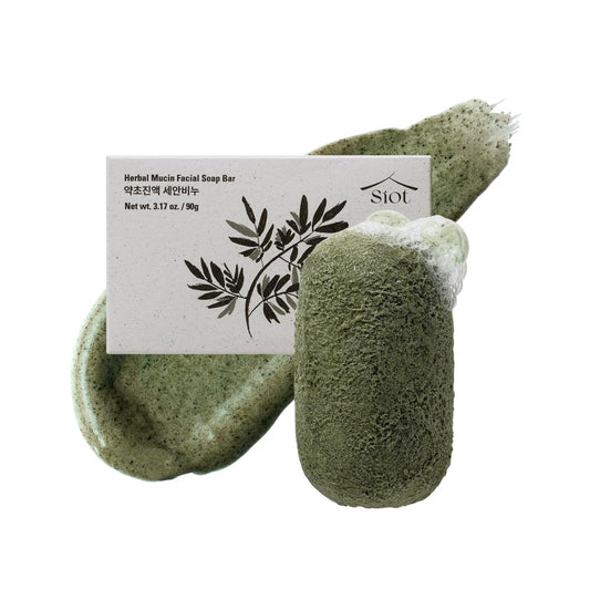 SIOT Herbal Mucin Facial Soap Bar - Hydrating & Soothing Cleanser with Coconut, Jojoba, Olive Oil & Green Tea | 3.2oz