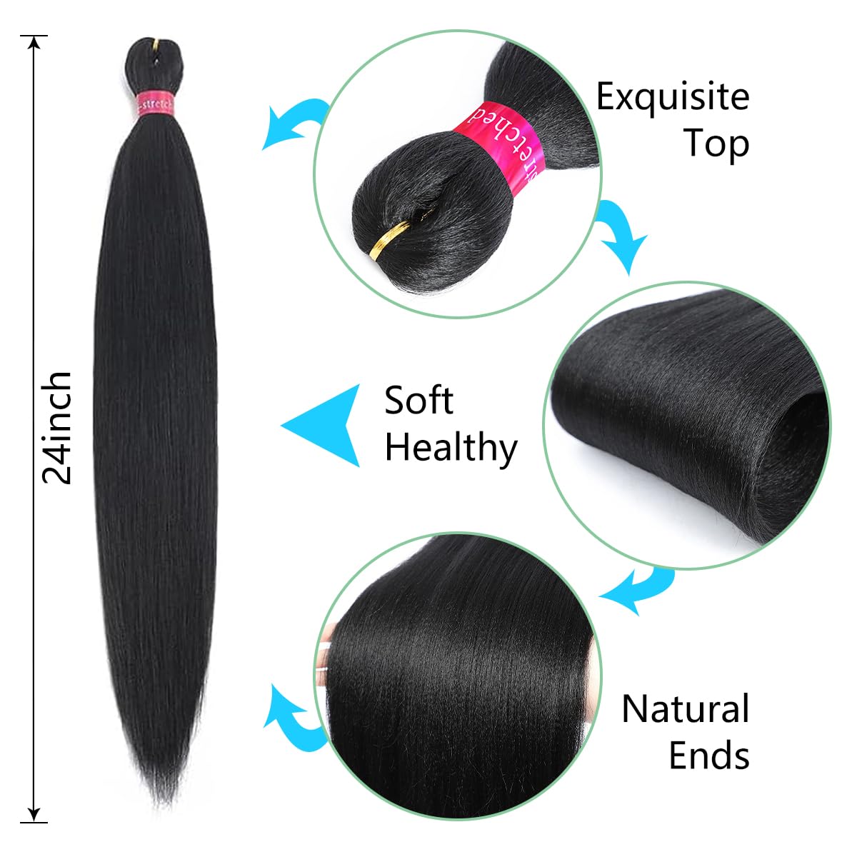 Pre-stretched Braiding Hair, Original Braid Hair Extensions, Hot Water Setting Crochet Hair Braids, Yaki Texture Easy Braiding Hair (24''-pack of 8, 99J)