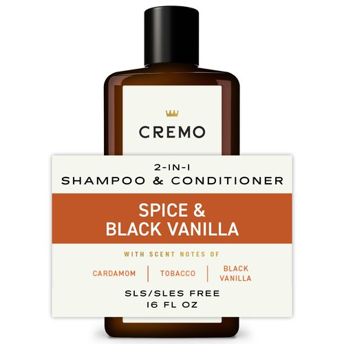 Cremo Spice & Black Vanilla 2-in-1 Shampoo & Conditioner, Barber Grade Quality That Moisturizes and Cleanses All Hair Types, 16 Fluid Ounce