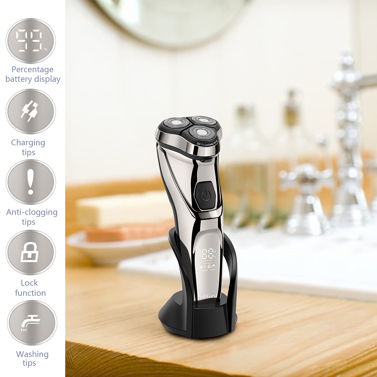 Skiennix Electric Razor for Men - Cordless Waterproof Shaver with Pop-Up Trimmer | USB Rechargeable
