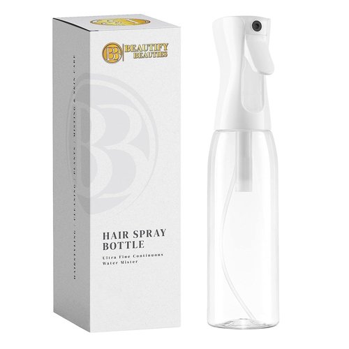 BeautifyBeauties Hair Spray Bottle – Ultra Fine Continuous Water Mister for Hairstyling, Cleaning, Plants, Misting & Skin Care (Black, 6.8 Ounces)