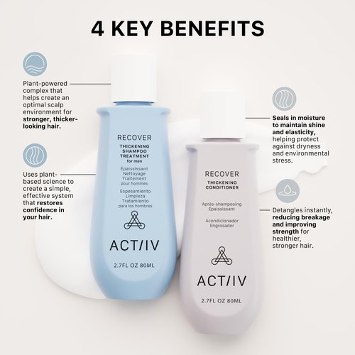 ACTIIV Recover Travel Duo For Men - Plant-Based Hair Care for Fuller, Healthier-Looking Hair | Color-Safe & Vegan