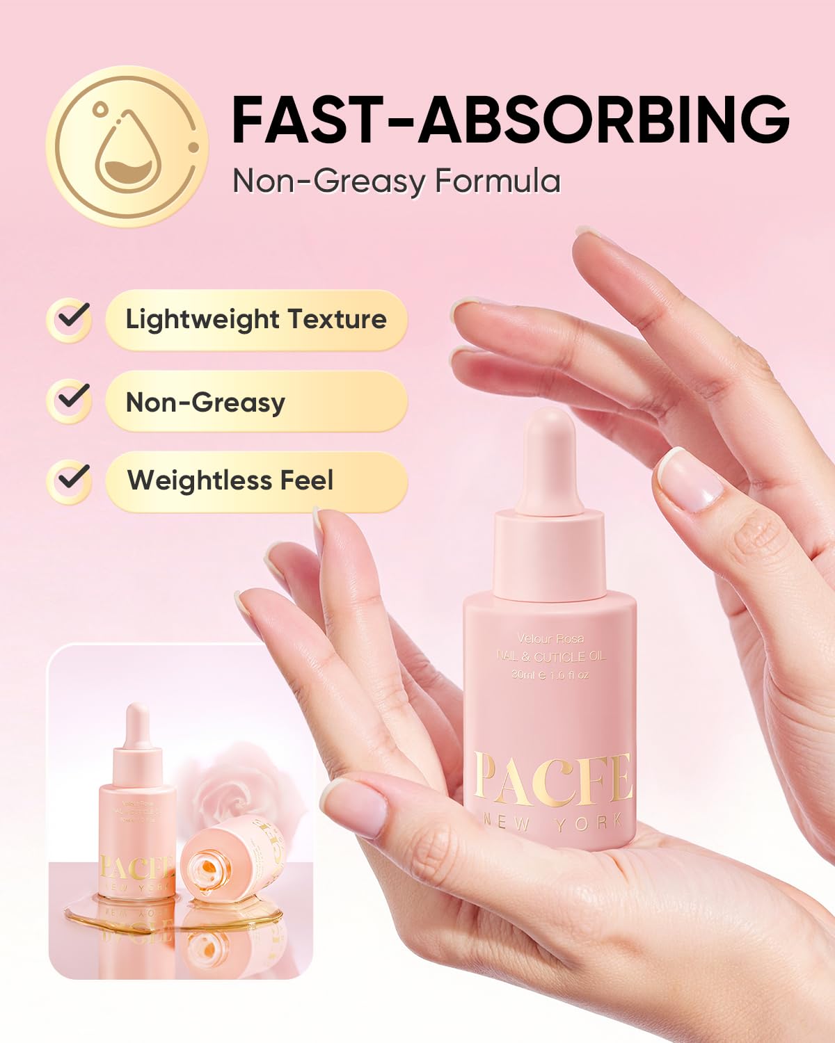 Velour Rosa Nail & Cuticle Oil - 100% Natural Hydrating Treatment with Jojoba Oil & Vitamin E - 1.0 fl oz