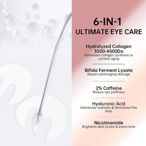 Novoy Bio-Collagen Eye Patches - 6-in-1 Retinol Treatment for Dark Circles & Puffiness | 15 Pairs, Rose