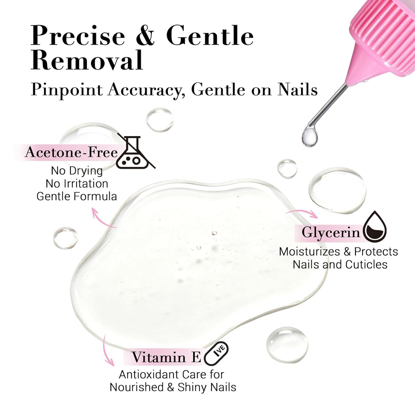 GLAMERMAID 50 ml Pinpoint Nail Glue Remover for Press on Nails Non-Acetone with 3 Orangewood Sticks, Multifunctional Gentle Glue Remover for Nails Tips Acrylic Nails Fake Nails