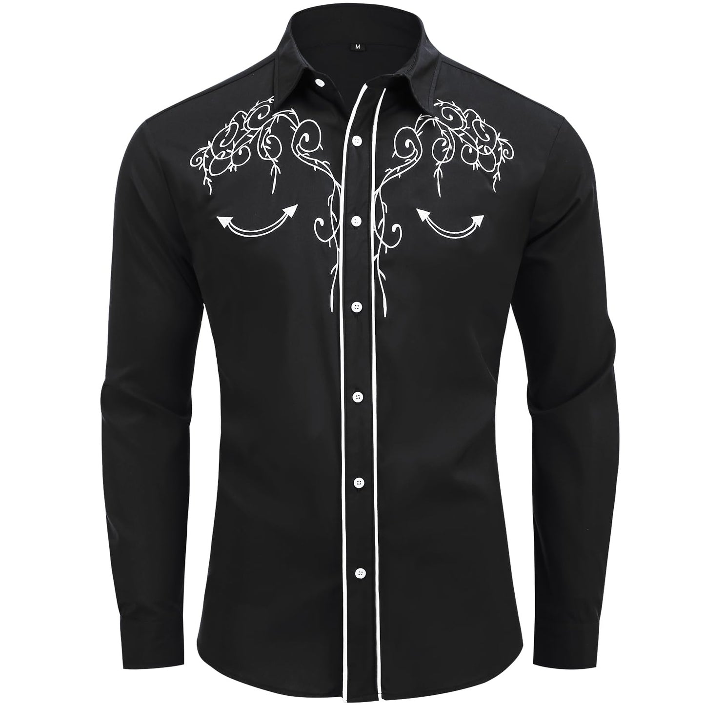 GRAJTCIN Western Shirt Men Cowboy Dress Shirt Casual Medieval Renaissance Rodeo Halloween Christmas Costume (Black, M)