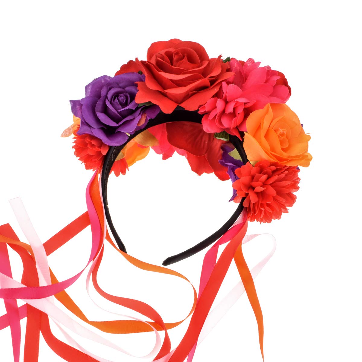 Floral Fall Women Day of the Dead Flower Crown Festival Headband Rose Mexican Floral Headpiece HC-23 (Red Purple)