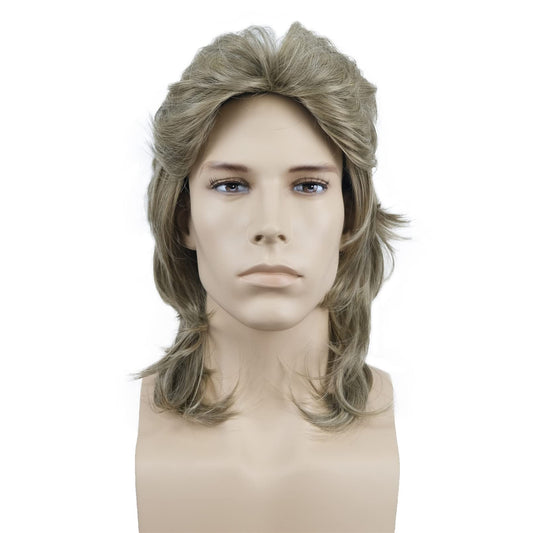 Aimole Mens Wig Retro 70s 80s Costumes Fancy Party Disco Rocker Punk Halloween (Grey Gold)