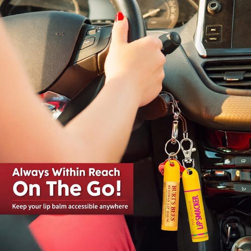 Burt's Bees Keychain Cap - Lip Balm Holder with Keyring for Chapstick & Lip Smacker | 6 Pcs Set