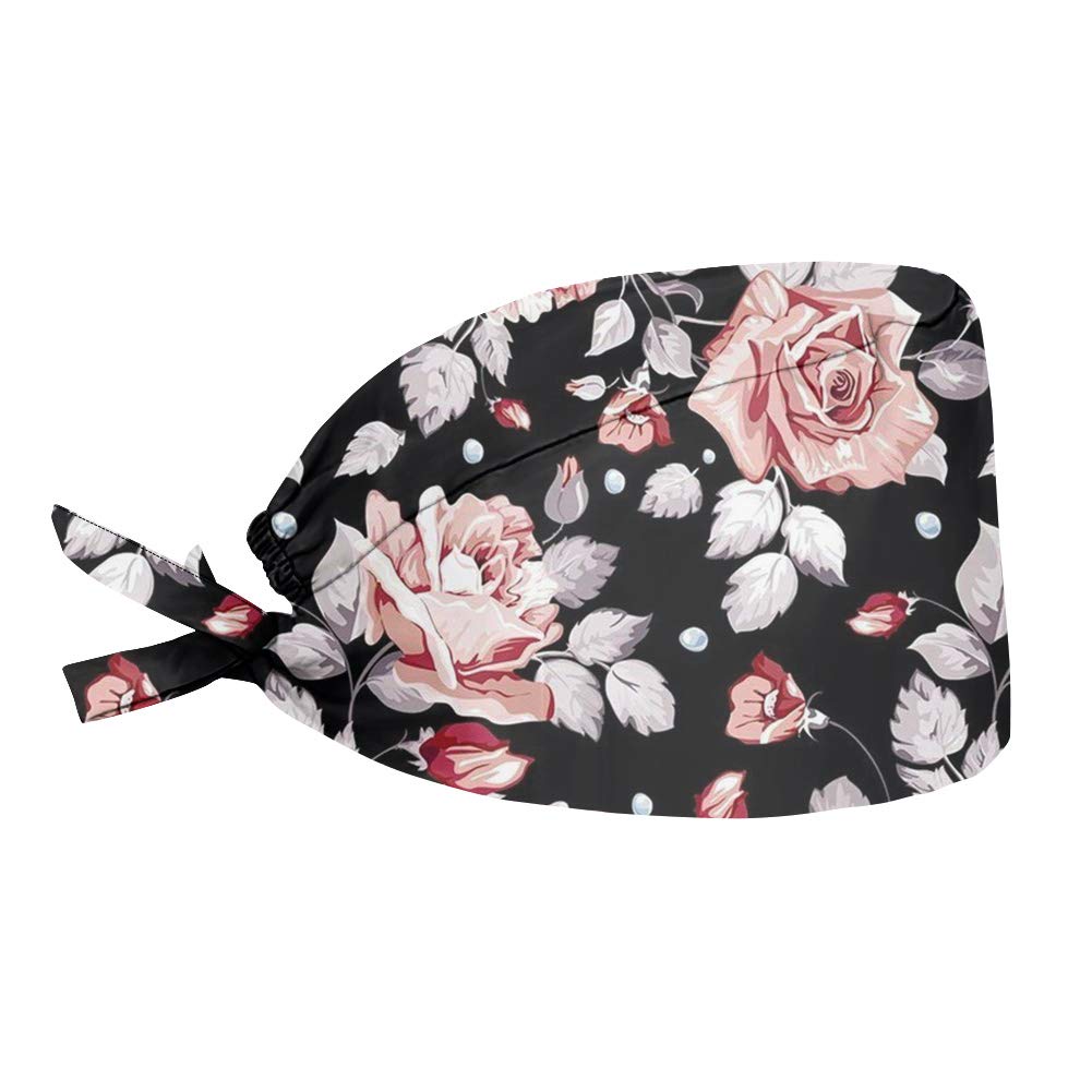 JEOCODY Flowers Pattern Unisex Women Men One Size Working Cap,Adjustable Tie Back Head Covers Fashional Hats with Comfortable Sweatband