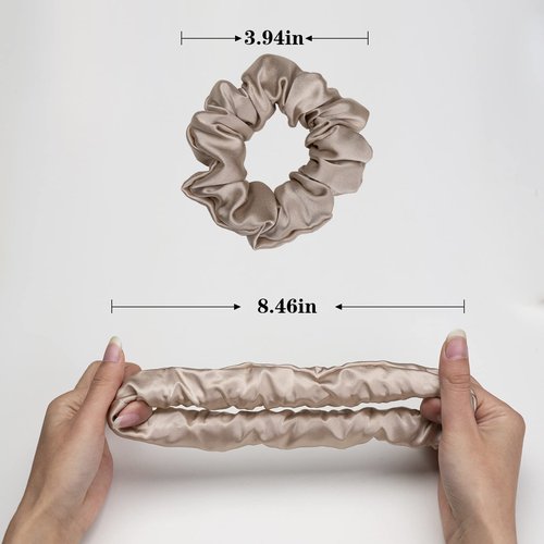 Silk Scrunchies for Hair 100% Mulberry Silk Hair Ties 3 Pack(Navy Blue, Emerald, Apricot)
