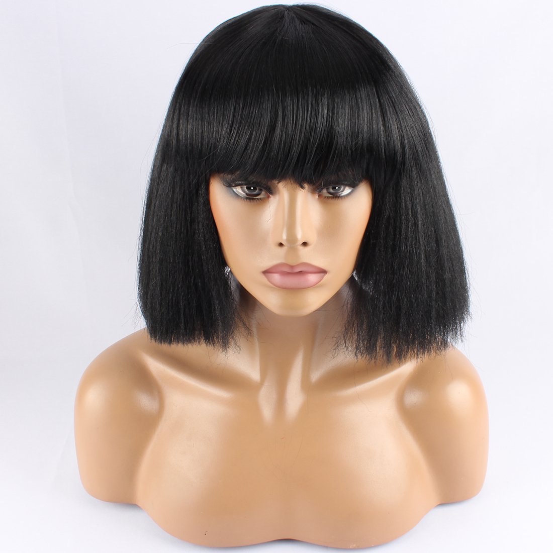 WeKen Fashion Wig Women's Short Bob Kinky Straight Full Bangs Synthetic Hairpieces Black