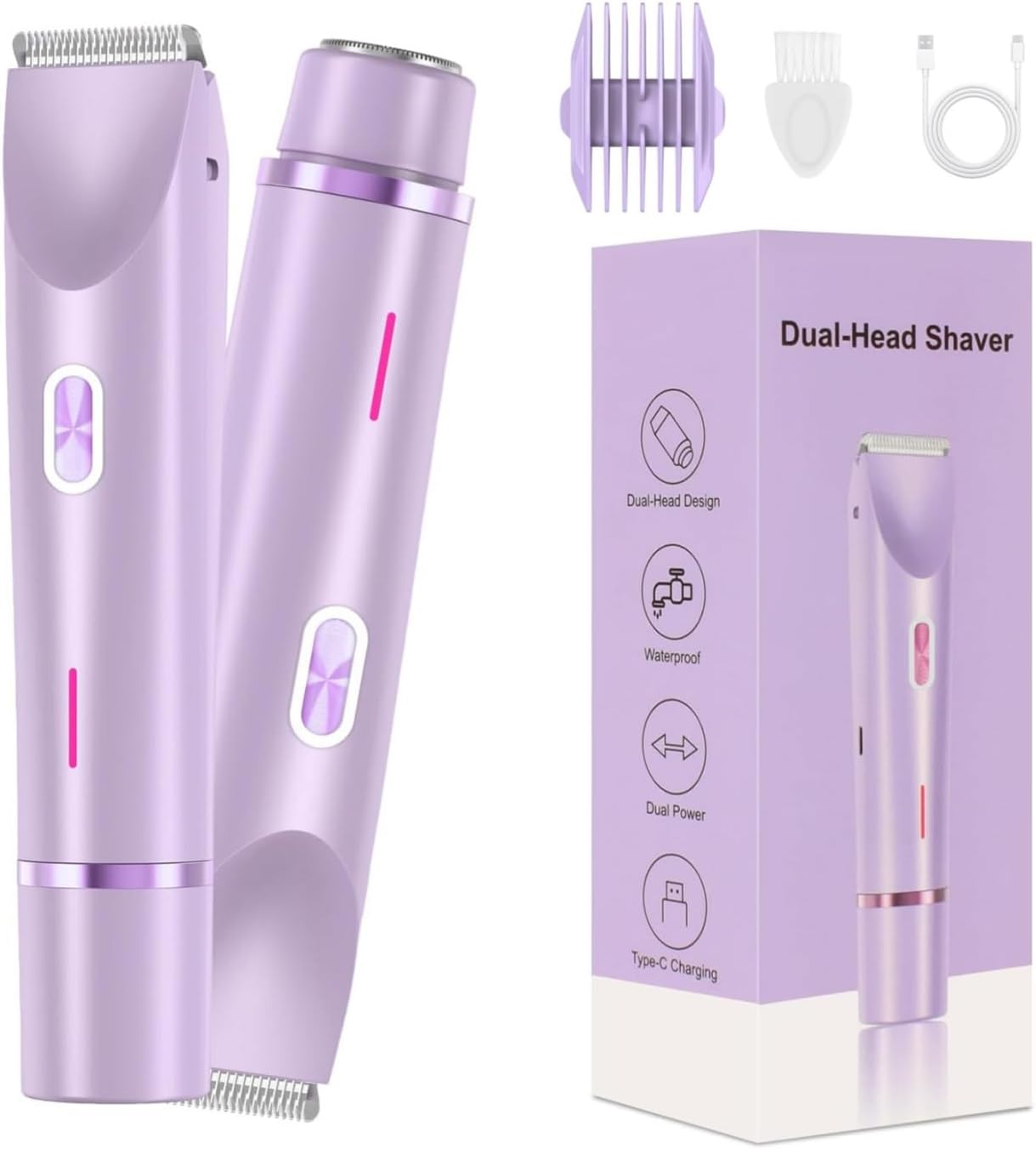 Skiennix Bikini Trimmer - 2-in-1 Cordless & Waterproof Electric Shaver for Women | Painless Hair Removal in Purple