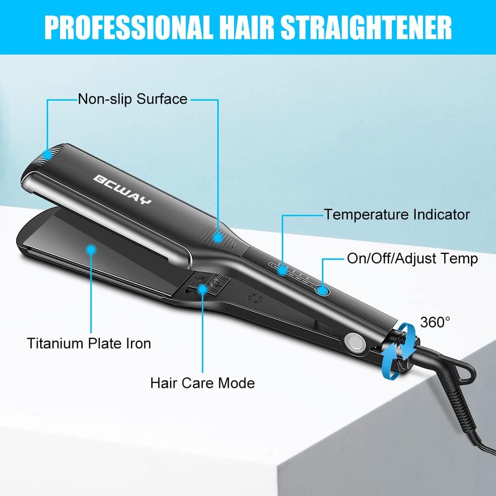 Skiennix Professional Hair Straightener - 2.16'' Extra-Large Titanium Flat Iron with 30s Instant Heating & 5 Heat Settings for All Hair Types