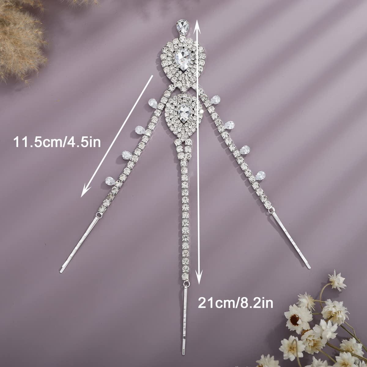 Xerling Bridal Forehead Headpiece for Wedding Zircon Crystal Dangling Tassel Head Chain Clip-on Hair Accessories for Women Boho Hair Piece for Girls (Silver)