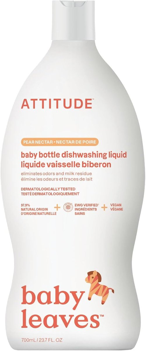 ATTITUDE Baby Bottle & Dish Soap - EWG Verified, Dye-Free Cleaner for Milk Residue & Grease, 23.7 Fl Oz