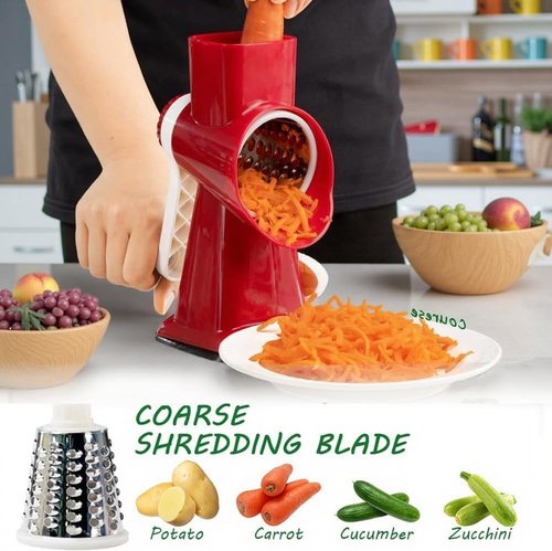 Cheese Grater with Handle by [Brand Name] - Multifunctional Rotary Shredder for Easy Vegetable & Fruit Prep | Red