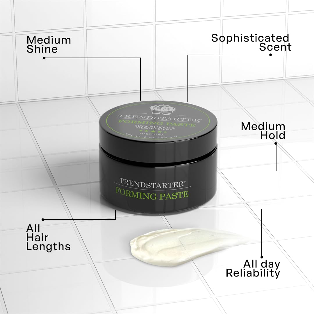 TRENDSTARTER Forming Paste - Lightweight Water-Based Hair Pomade - Medium Hold & Shine - 2oz Travel Size