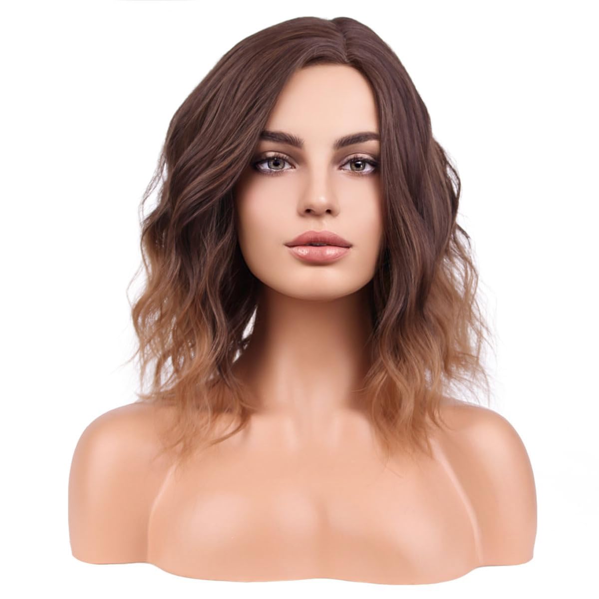 MAGQOO Brown Wig Ombre Brown Wig Brown Bob Wig Brown Wigs for Women Short Curly Wavy Brown Wigs Synthetic Cosplay Costume Wigs