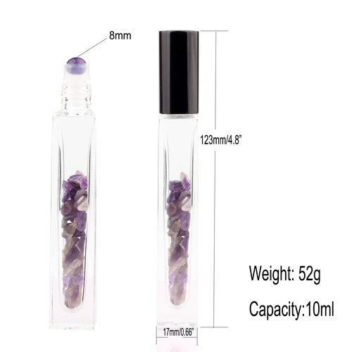 10ml Gemstone Roller Square Bottles Refillable Roll On Bottles Healing Crystal Chips Inside For Perfumes Aromatherapy Oils 5pack…