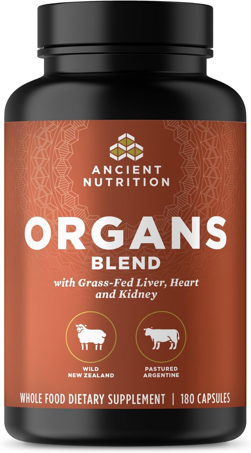 Ancient Nutrition Organ Supplements - Grass-Fed Organ Complex Capsules for Liver, Heart & Kidney Support | 180 Ct