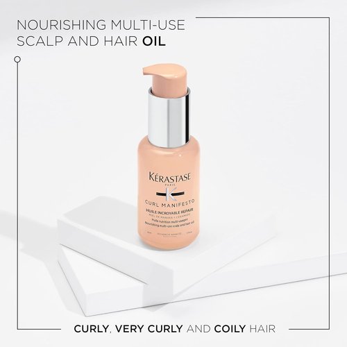 KÉRASTASE Curl Manifesto Sublime Repair Hair & Scalp Oil, Soothes & Strengthens Hair, Soothes Dry Scalp, Anti-Frizz for All Wavy, Curly, Very Curly & Coily Hair, 1.7 Fl Oz