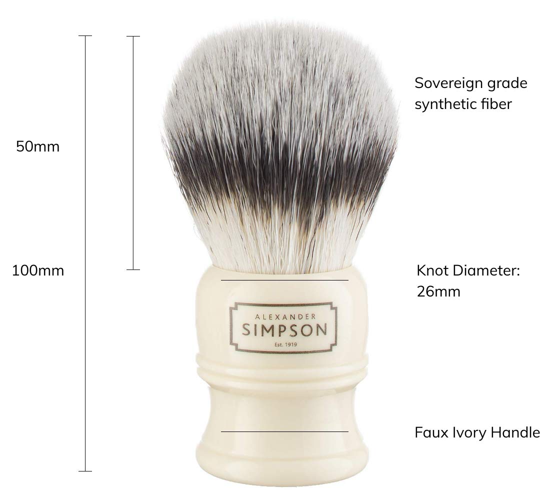 Alexander Simpsons Trafalgar 3 Shaving Brush - T3 Synthetic High Density Fibre - Luxurious Ivory Handle