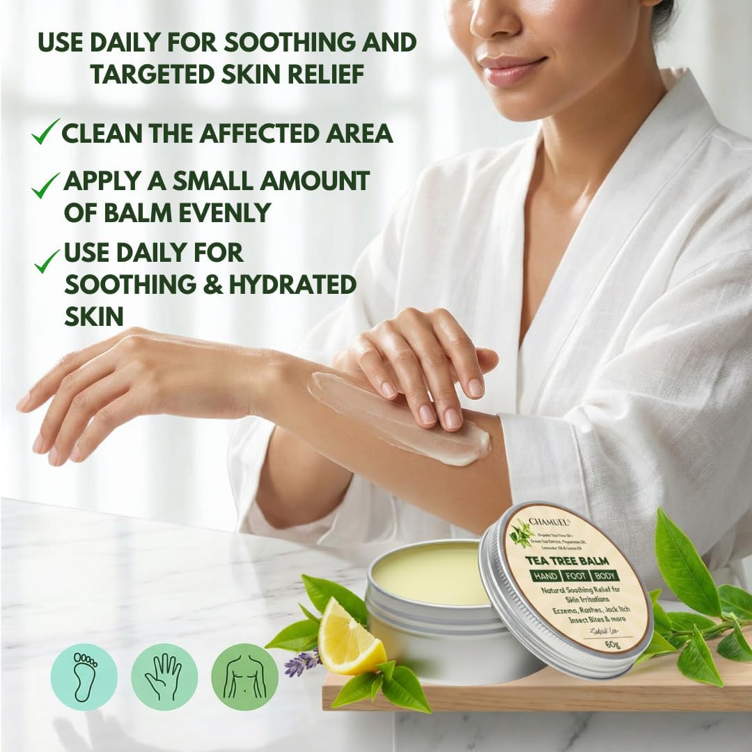 Tea Tree Oil Balm - Natural Itchy Skin Relief for Rashes, Jock Itch & Bug Bites | Safe for All Ages