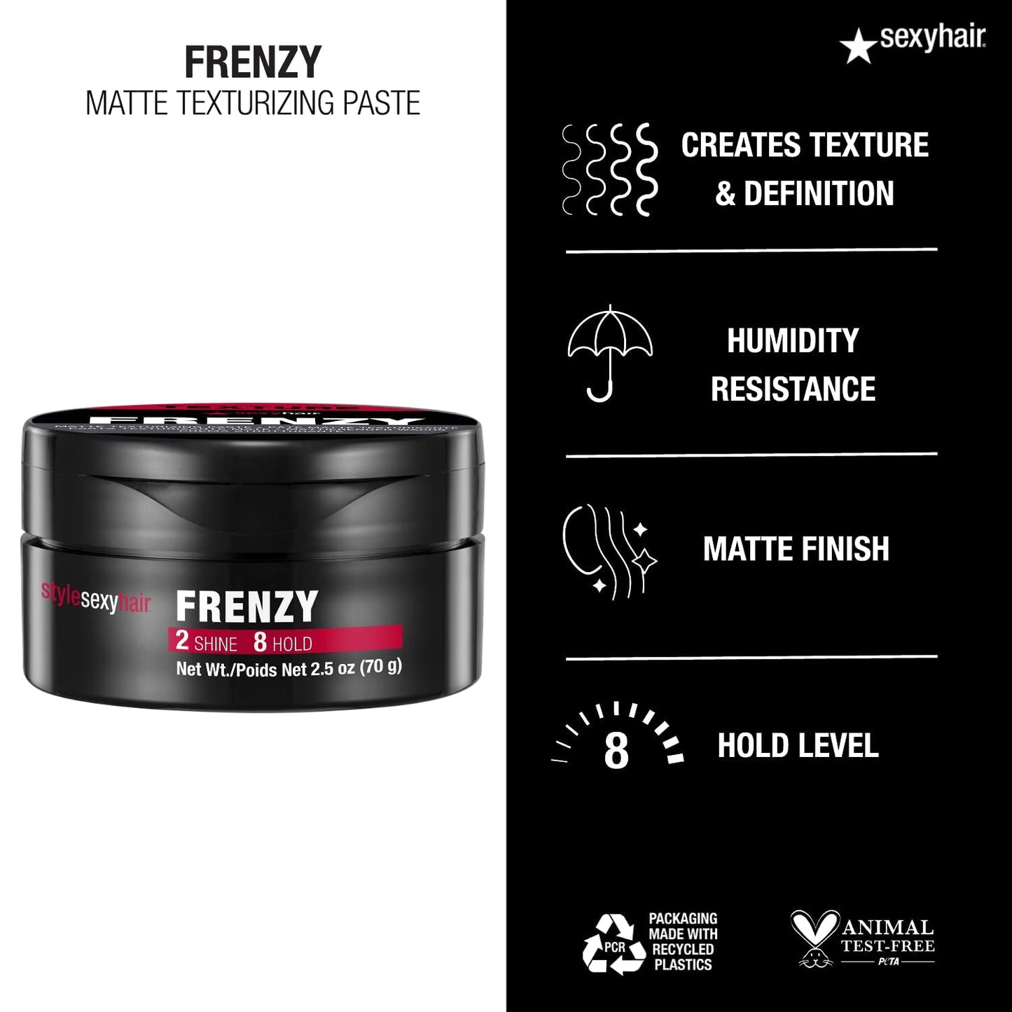 SexyHair Matte Texturizing Paste - 2.5 Oz | Adds Fullness, Texture & Definition | Semi-Matte Finish
