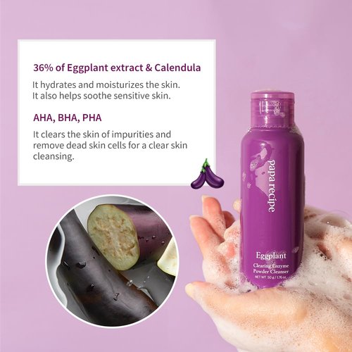 Papa Recipe Eggplant Enzyme Cleansing Powder - Gentle Exfoliating Face Wash | 1.7oz/50g for Balanced, Moisturized Skin