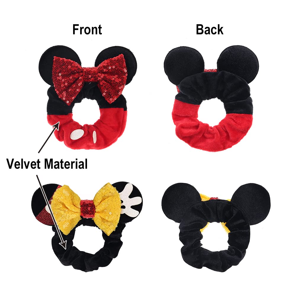 JIAHANG Velvet Mouse Ear Hair Scrunchies Dot Costume Sequins Bow Ponytail Holder Elastic Hair Tie 4 Pack for Girls Women(COLOR E)