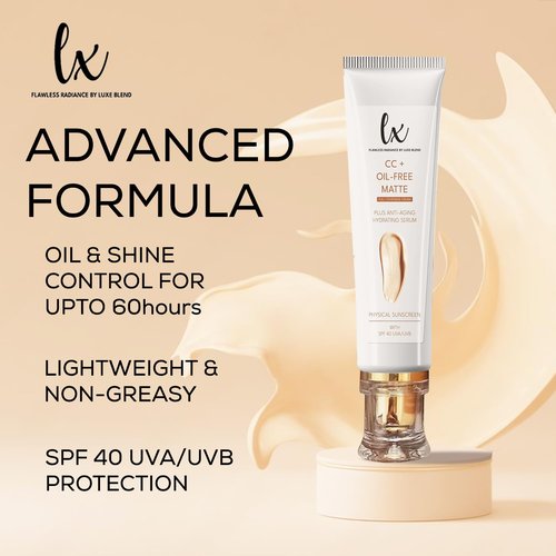 Lx Blend CC+ Cream - Oil-Free Matte Foundation with SPF 40 | Full Coverage, Anti-Aging Hydration | 1.08 FL OZ