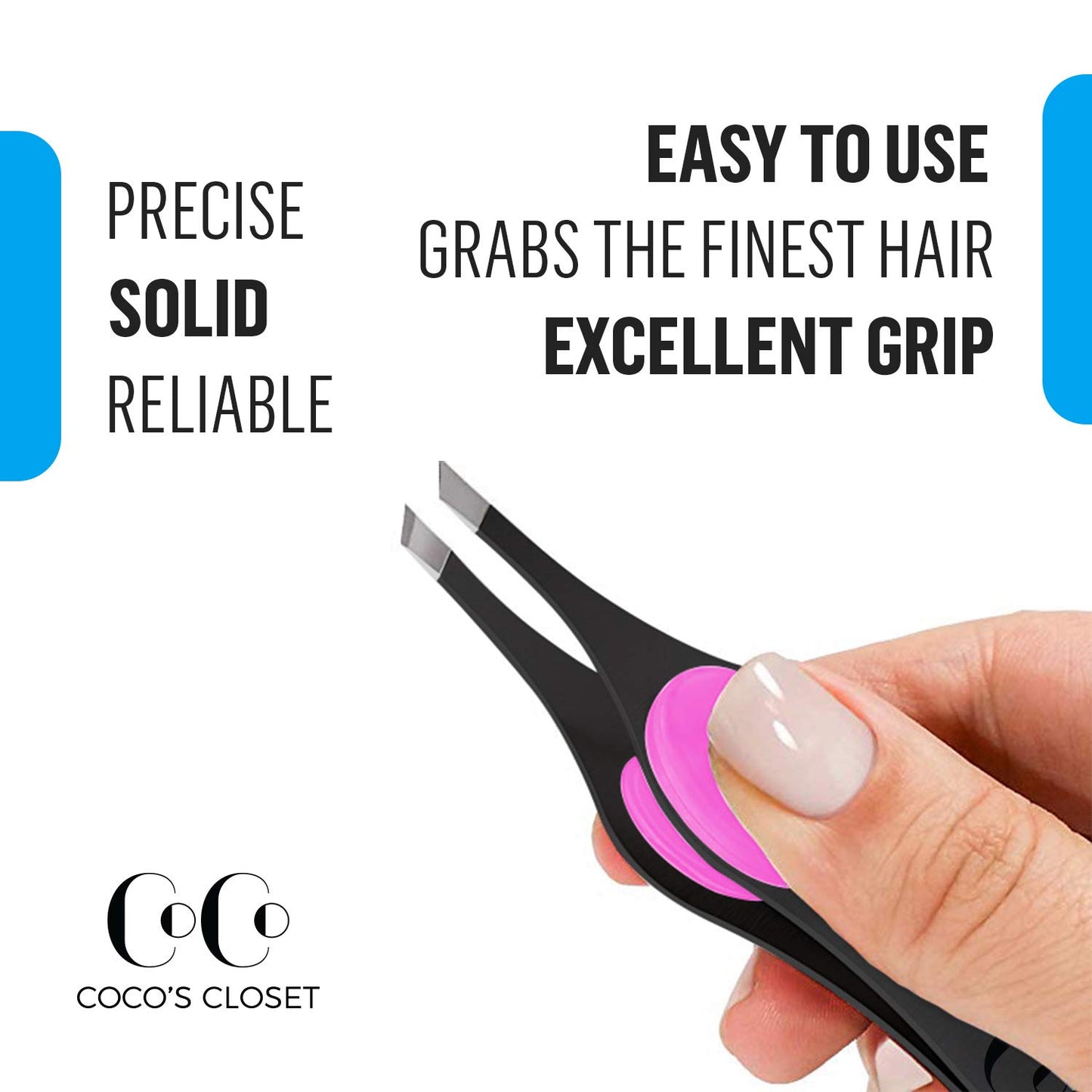 Precision Slant Tip Tweezers for Eyebrow & Facial Hair Removal – Surgical Grade Stainless Steel – Professional Tweezers for Men & Women with Bonus Protective Pouch, Black