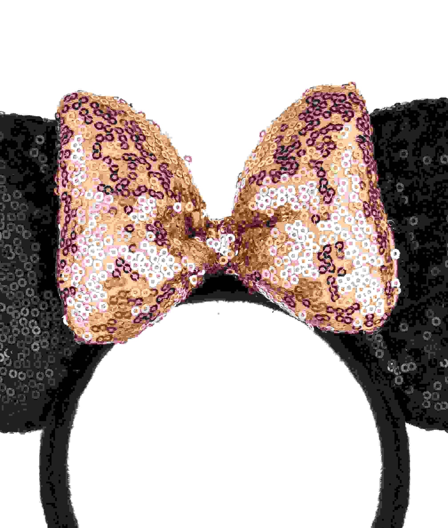 A Miaow 3D Black Mouse Sequin Ears Headband MM Glitter Butterfly Hair Clasp Park Supply Adults Women Photo Accessory (Black and Champagne)