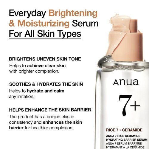 Anua Rice Ceramide 7 Hydrating Barrier Serum - Moisturizing & Lightweight for Sensitive Skin | 1.69 fl oz
